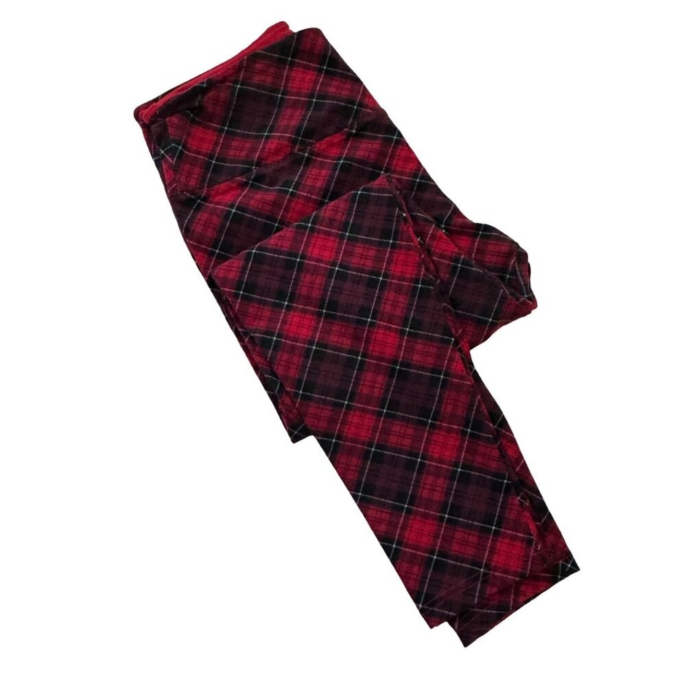 Red Plaid Slimming Petite Large Leggings with Tummy Control Like New
